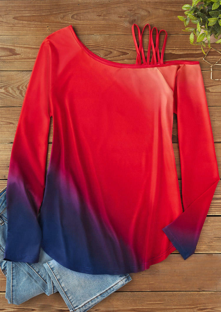 Gradient Criss-Cross One Sided Cold Shoulder Blouse