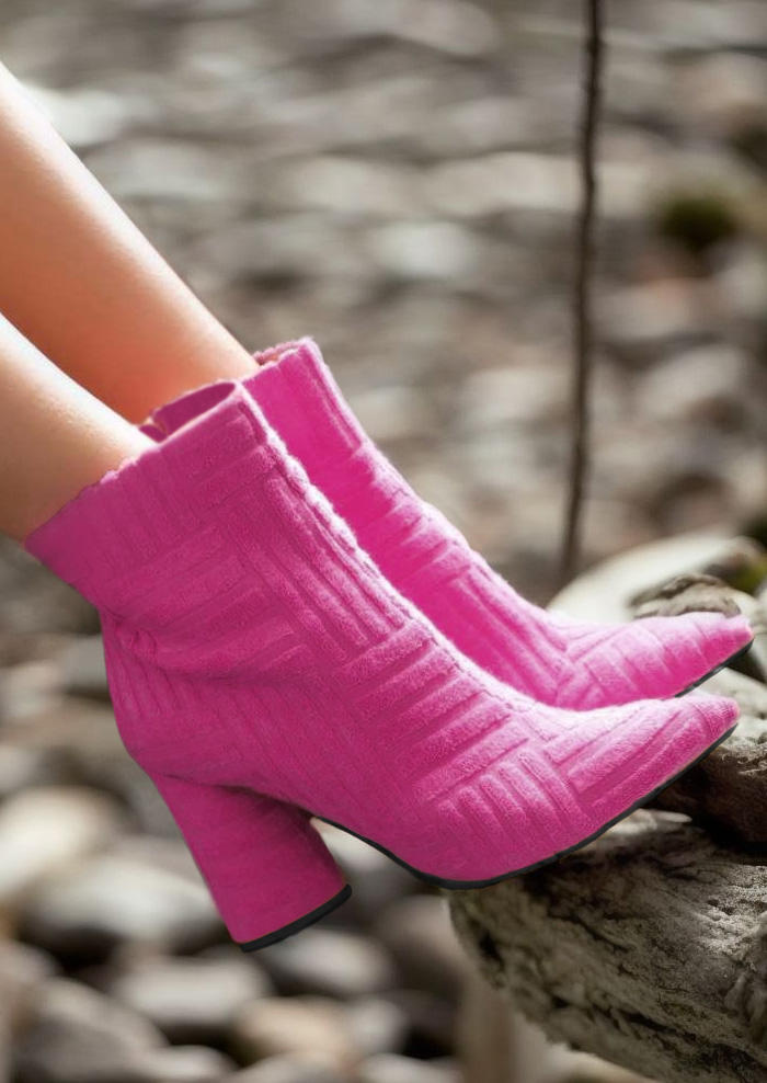 

Zipper Pointed Toe Heeled Boot - Pink, SCM018776