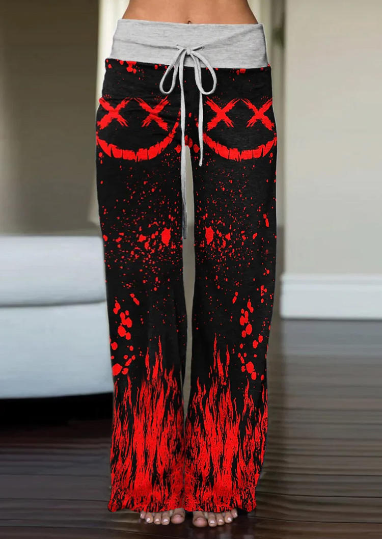 

Red Fire Emo Skull Wide Leg Pants, Multicolor, SCM019269