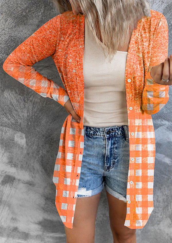 

Plaid Button Long Sleeve Cardigan - Orange, SCM019500