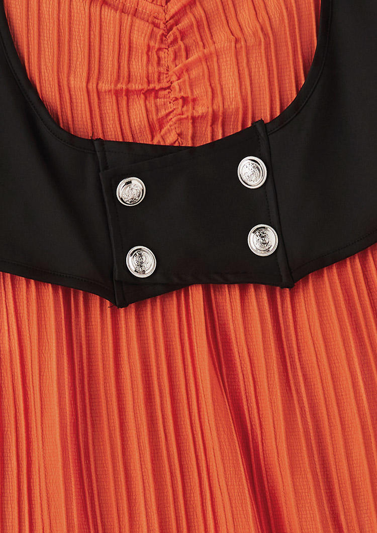 Ruffled Button Flare Sleeve Blouse - Orange