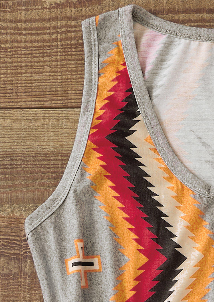 Aztec Geometric Cross Snap Button Tank