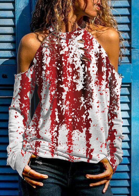 

Halloween Blood Splatter Cold Shoulder Blouse, Multicolor, SCM019811