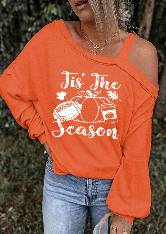 

Tis' The Season Maple Leaf Pumpkin One Sided Cold Shoulder Blouse - Orange, SCM019452