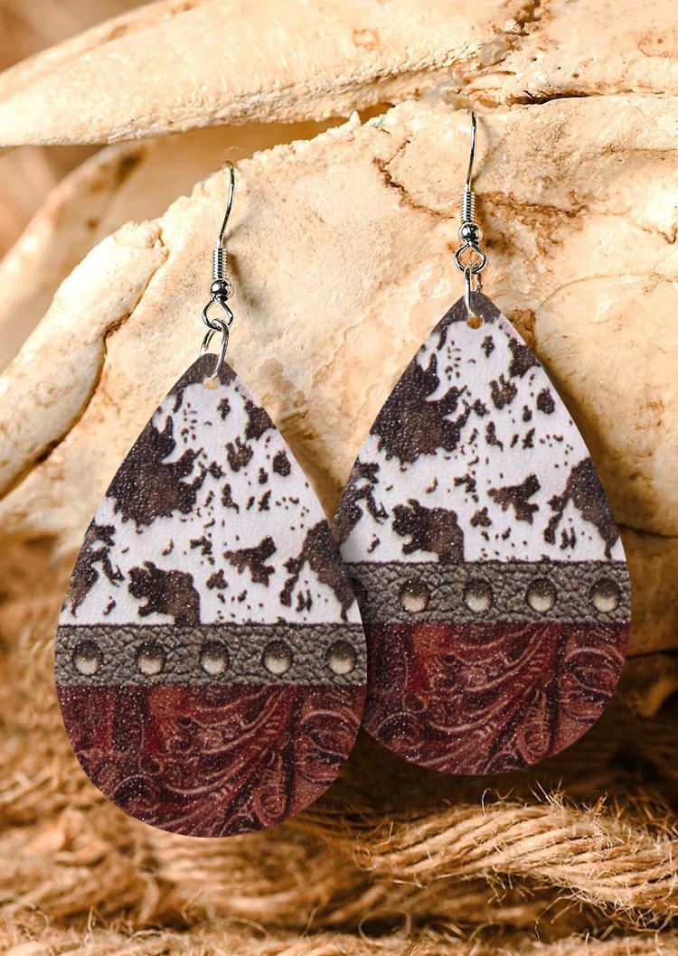 

Cow Color Block Water Drop Earrings, Multicolor, SCM019508