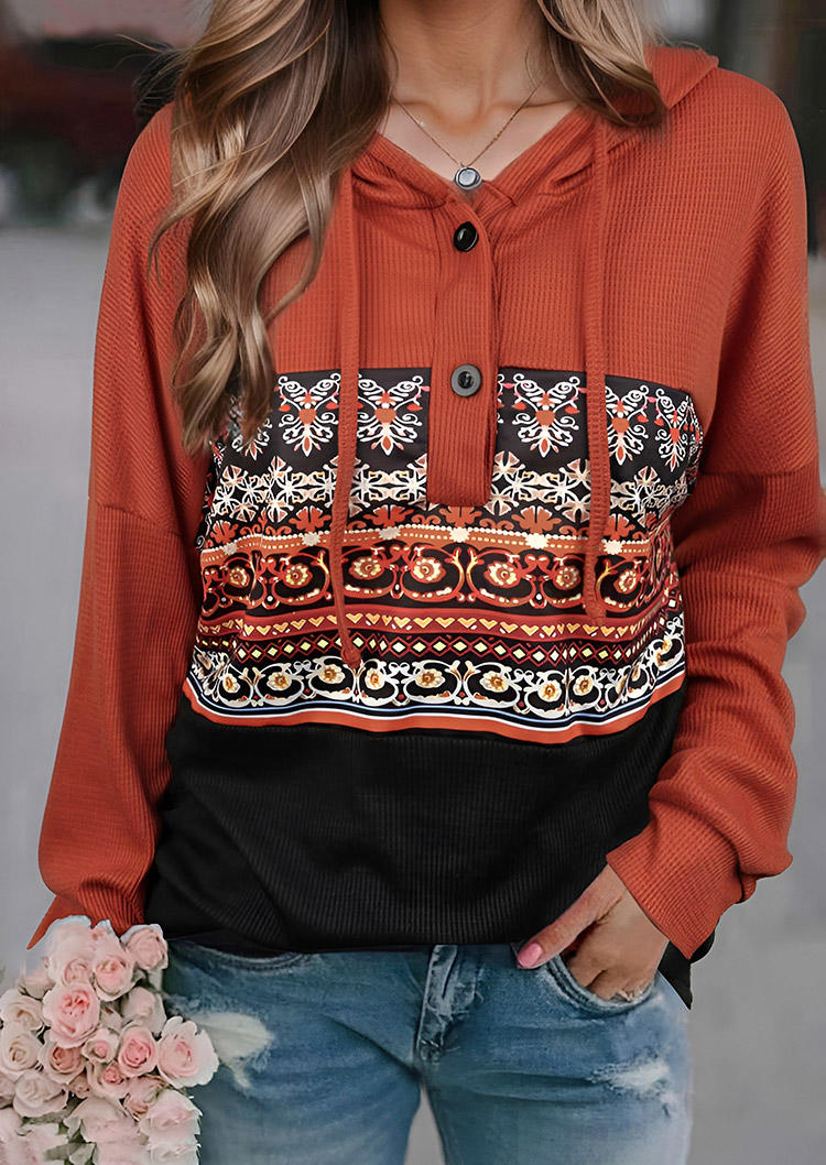 

Color Block Button Long Sleeve Hoodie, Multicolor, SCM019586