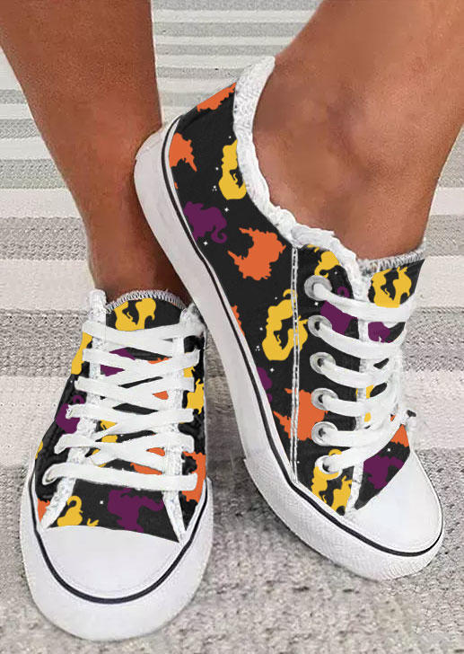 

Halloween Witch Sisters Frayed Lace Up Flat Sneakers, Multicolor, SCM019648