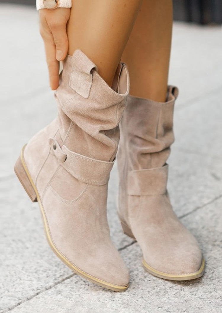 

Ruched Zipper Low Heels Suede Western Boots - Apricot, SCM019183