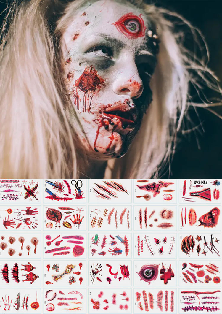 

30Pcs Halloween Realistic Horror Tattoo Stickers, Red, SCM019457