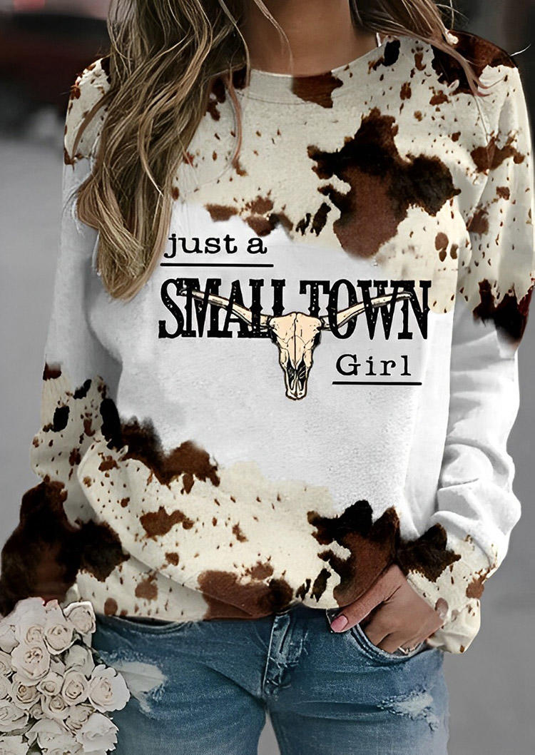 

Just A Small Town Girl Cow Steer Skull Sweatshirt, Multicolor, SCM019618