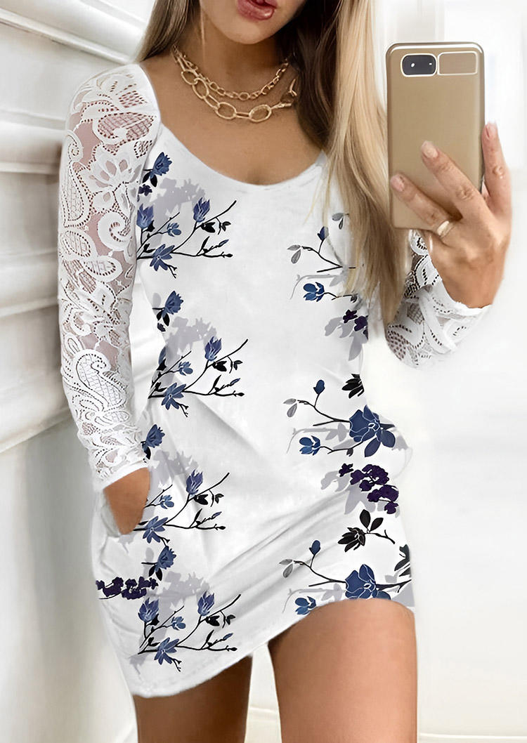 

Floral Pocket Lace Splicing Mini Dress, Multicolor, SCM019696