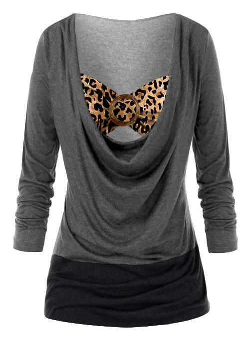 Leopard Ruched Long Sleeve Blouse