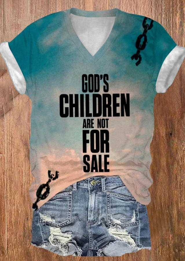 

God' Children Are Not For Sale Cross Graphic V-Neck T-Shirt Tee, Multicolor, SCM019807