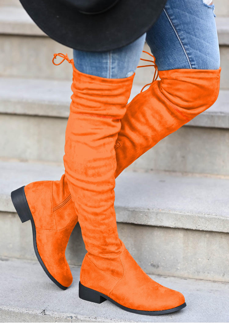 

Tie Over Knee Low-heeled Boots - Orange, SCM019852