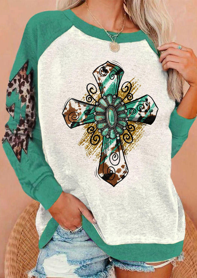

Leopard Cross Aztec Geometric Sweatshirt, Multicolor, SCM019612