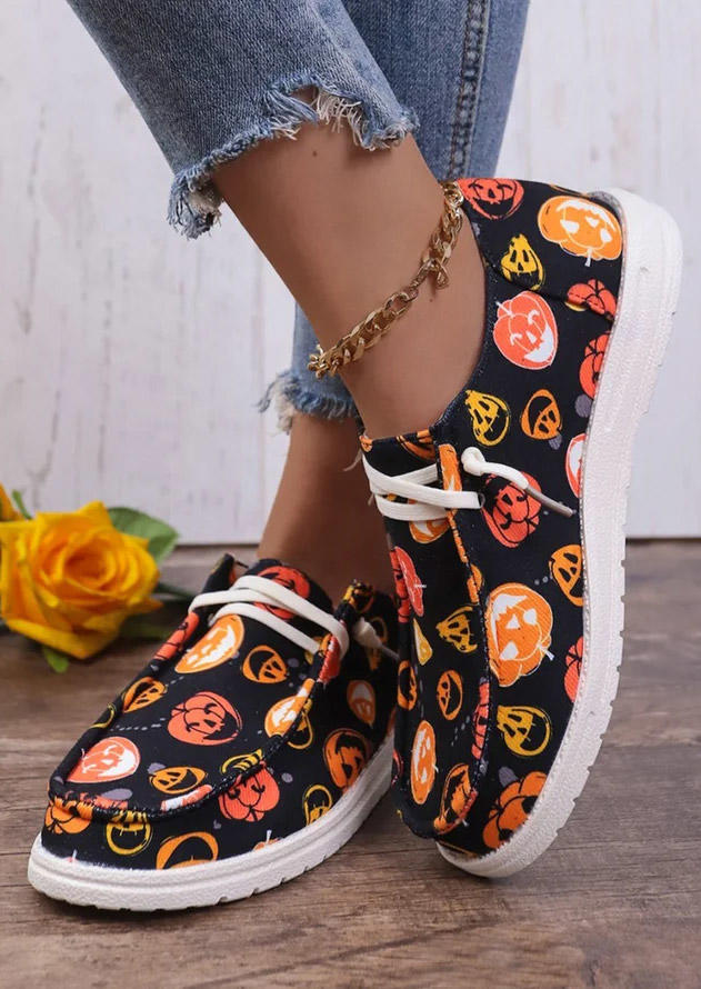 Pumpkin Face Lace Up Sneakers