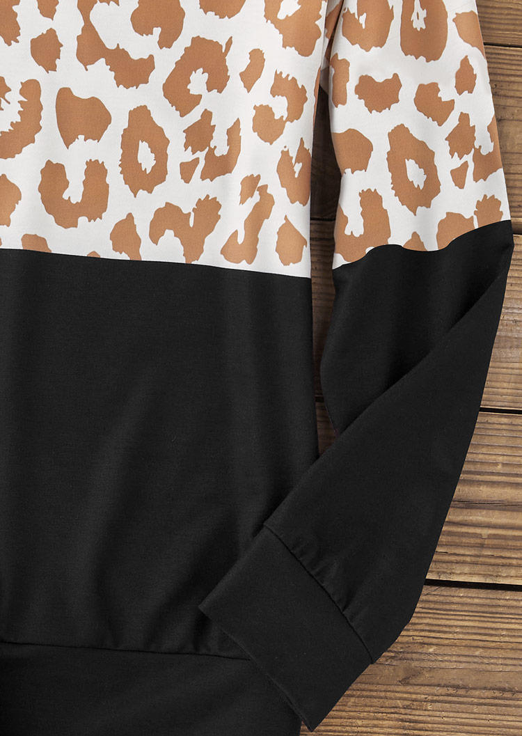 Leopard Color Block Button Sweatshirt