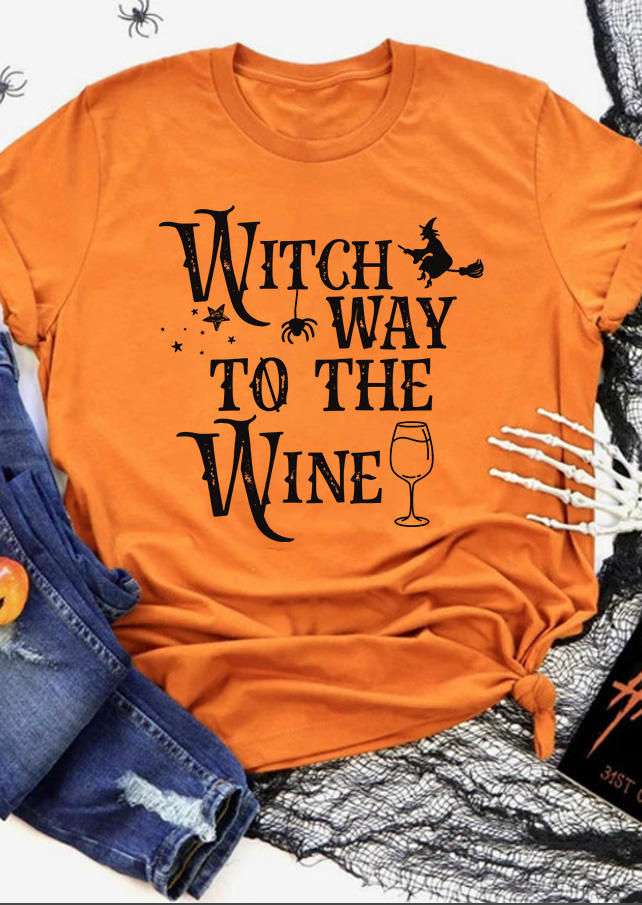 

Witch Way To The Wine Spider T-Shirt Tee - Orange, SCM019794