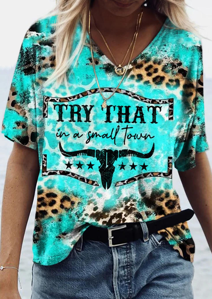 

Try That In A Small Town Leopard Steer Skull T-Shirt Tee, Multicolor, SCM019850