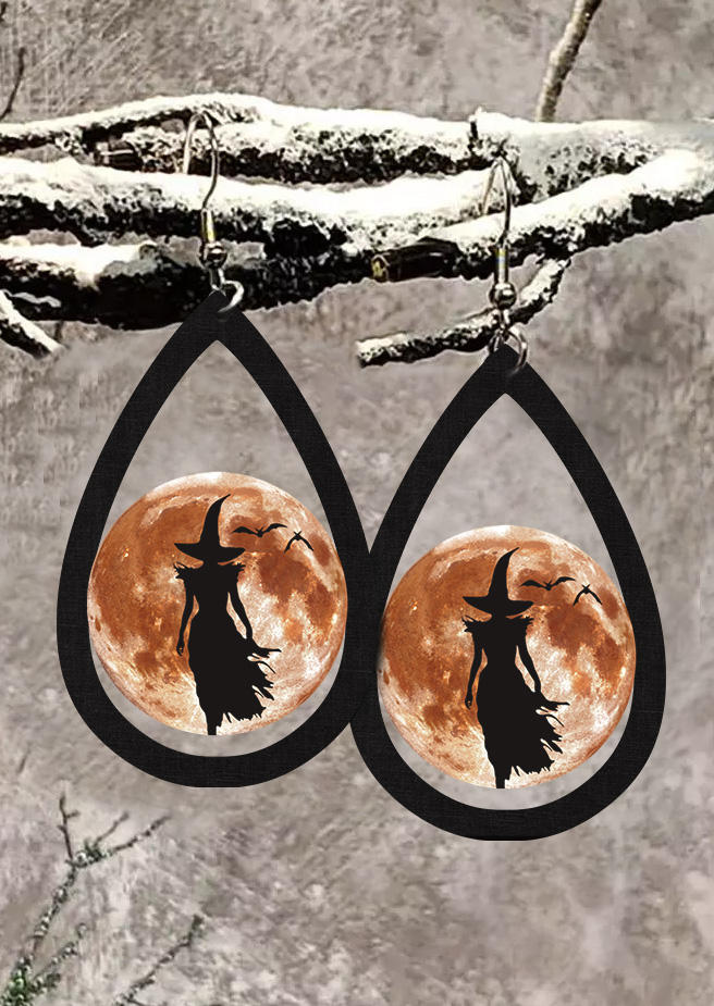 

Witch Moon Silhouette Bat Hollow Out Water Drop Earrings, Multicolor, SCM019904