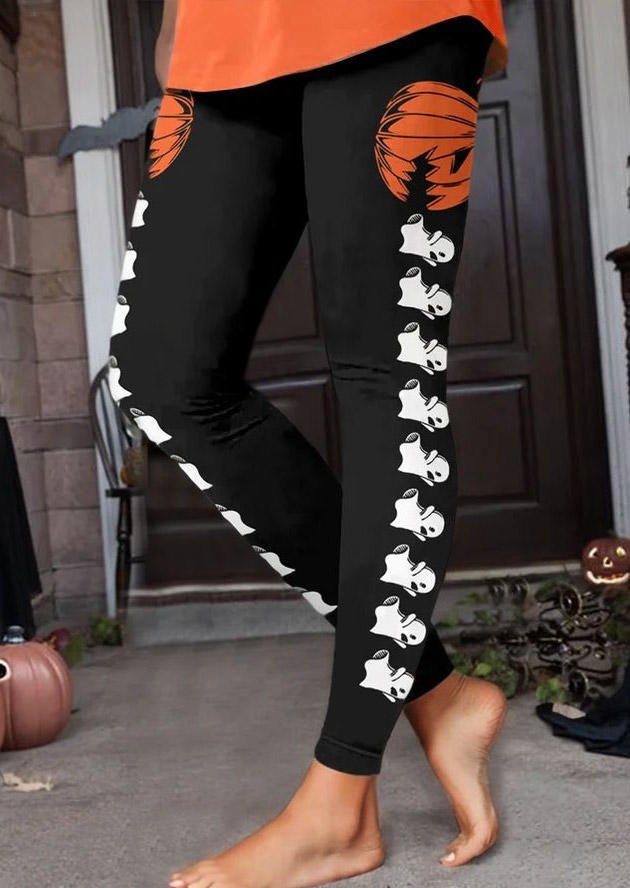 

Pumpkin Face Skinny Leggings - Black, SCM019614