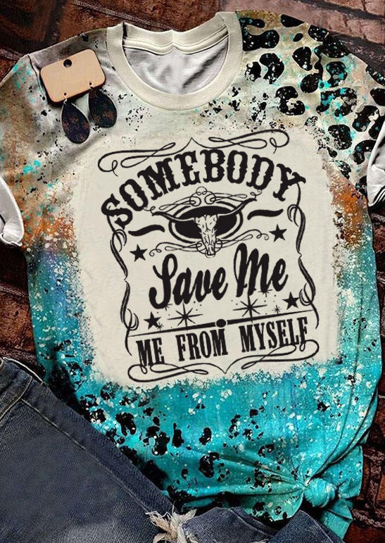 

Somebody Save Me Steer Skull Bleached T-Shirt Tee, Multicolor, SCM019843