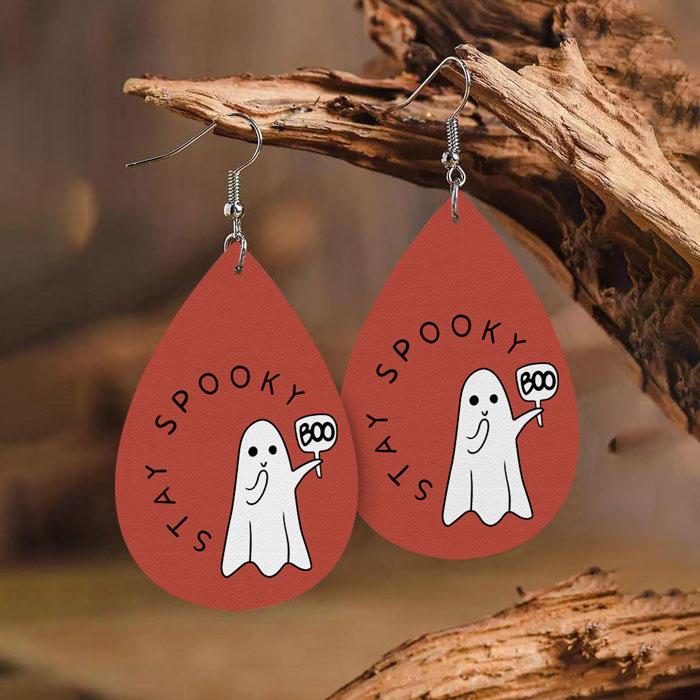 Stay Spooky Boo Water Drop Earrings - Cameo Brown