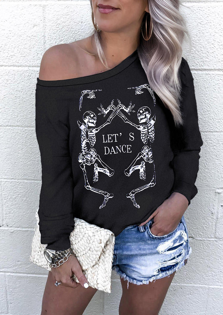

Halloween Let' Dance Skeleton Long Sleeve Blouse - Black, SCM019959