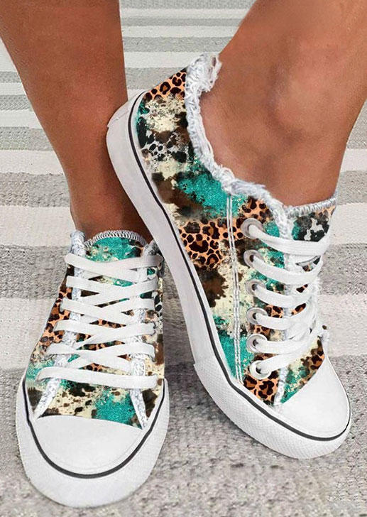 

Cow Leopard Abstract Graphic Flat Sneakers, Multicolor, SCM019724