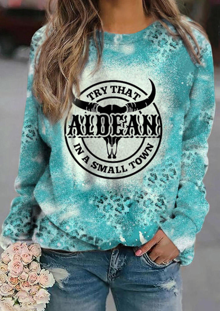 

Leopard Steer Skull Bleached Sweatshirt - Blue, SCM019804