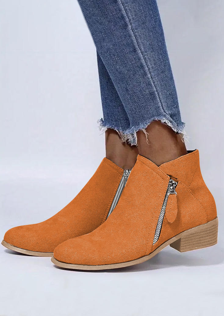 Zipper Round Toe Heeled Boots - Orange