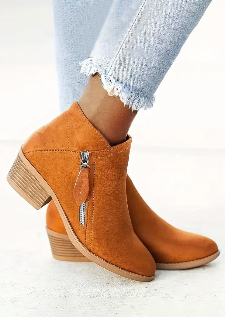 

Zipper Round Toe Heeled Boots - Orange, SCM019891