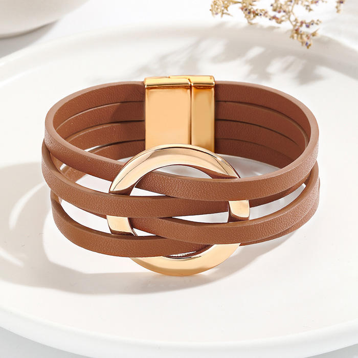 Multi-Layered Magnetic Buckle Leather Bracelet