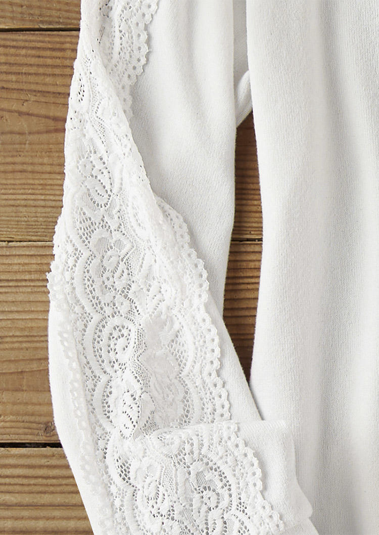 Lace Splicing Long Sleeve Blouse - White