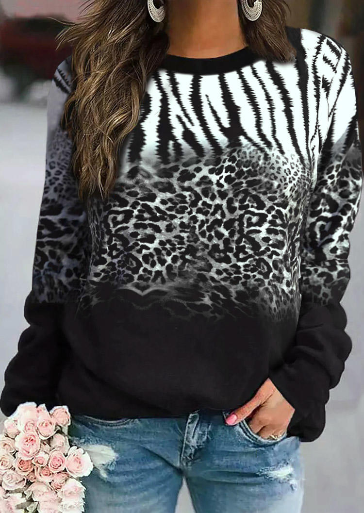 

Leopard Zebra Color Block Sweatshirt - Black, SCM019751