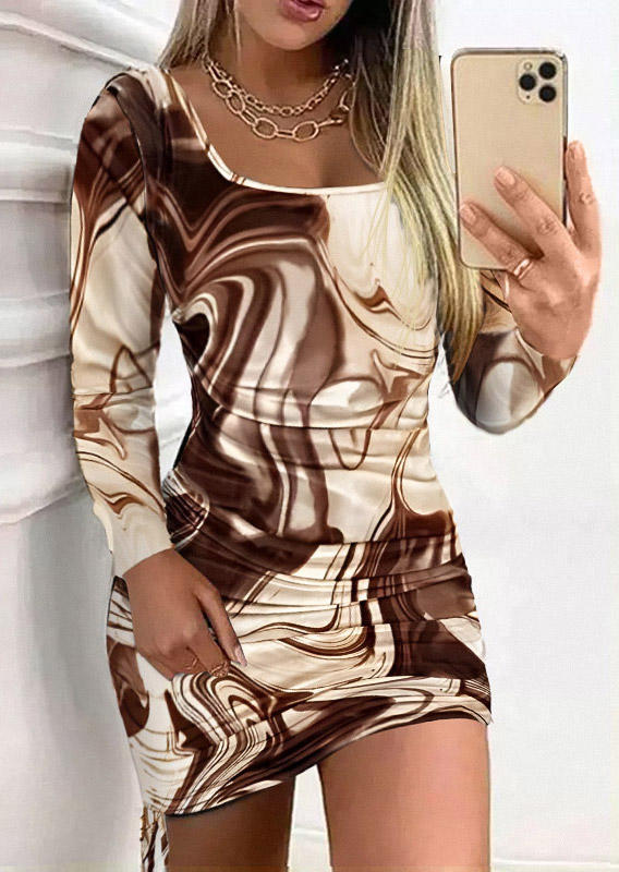 

Ink Painting Long Sleeve Bodycon Dress, Multicolor, SCM020027