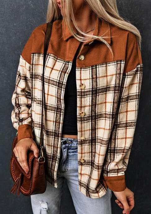 

Plaid Color Block Button Long Sleeve Jacket, Multicolor, SCM020093