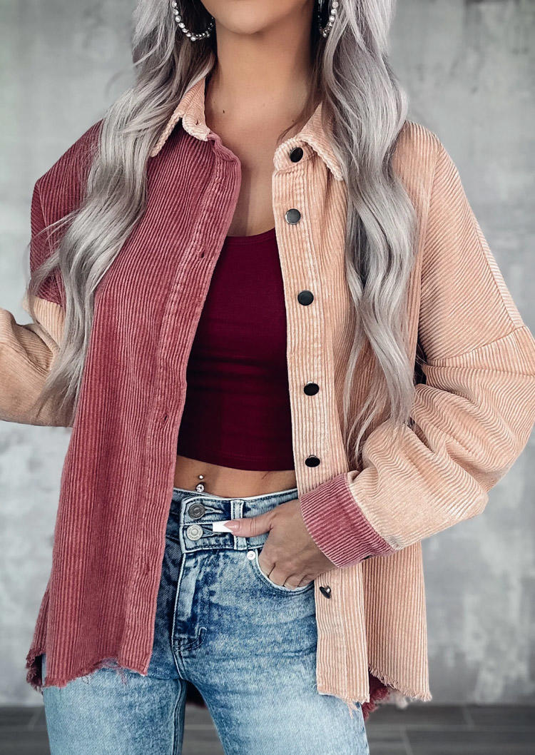 

Color Block Button Corduroy High Low Hem Jacket, Multicolor, SCM020097