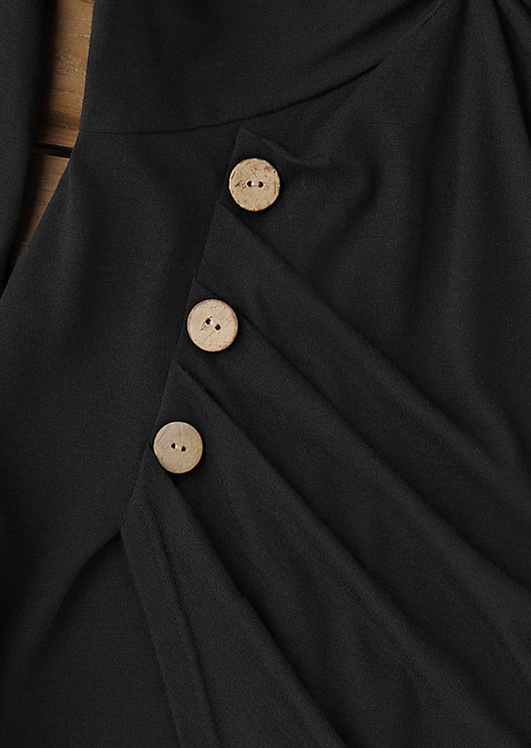 Criss-Cross Hollow Out Twist Button Wrap Mini Dress - Black