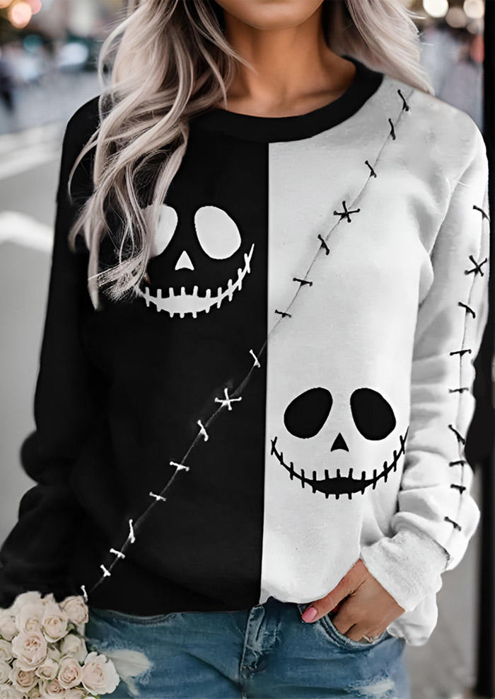 

Color Block Ghost Face Long Sleeve Sweatshirt, Multicolor, SCM019621