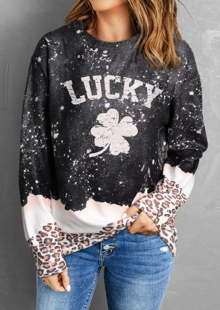 

Lucky Shamrock Leopard Bleached Sweatshirt, Multicolor, SCM019750