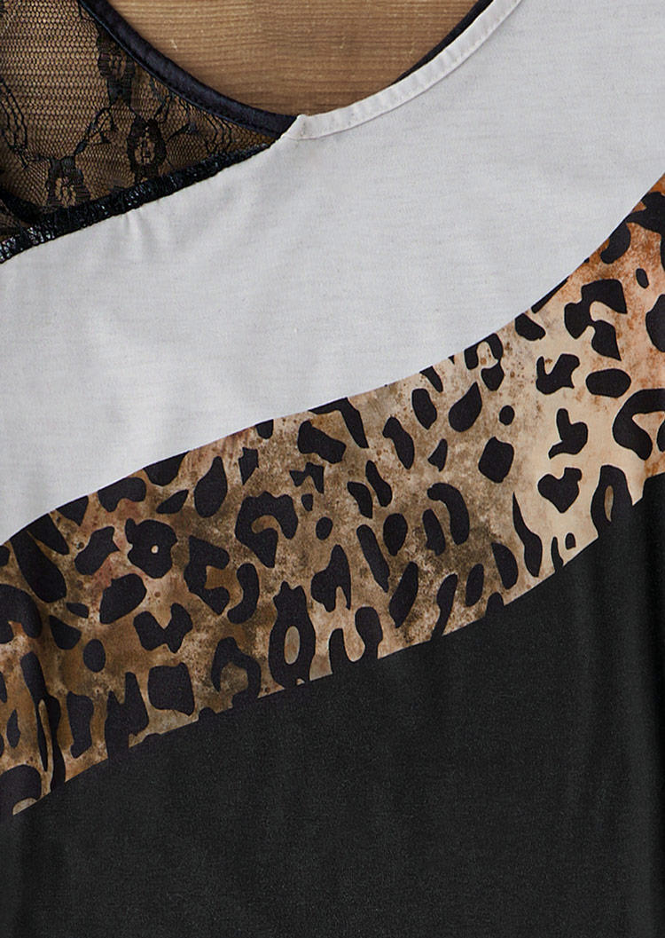 Leopard Color Block Lace Splicing Blouse