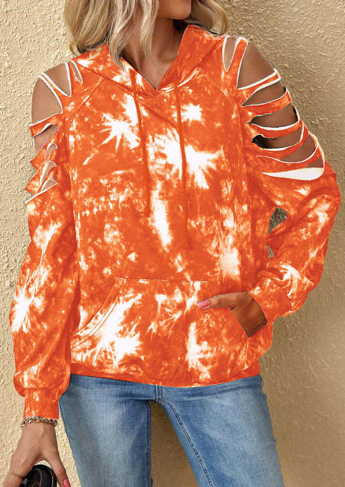 

Tie Dye Cut Out Kangaroo Pocket Cold Shoulder Hoodie, Multicolor, SCM019837