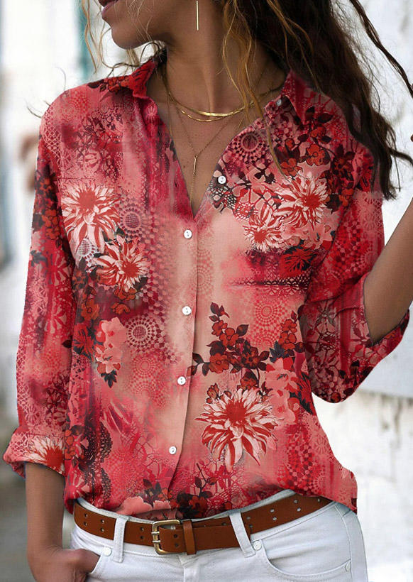 

Floral Button Turn-Down Collar Shirt, Multicolor, SCM019860