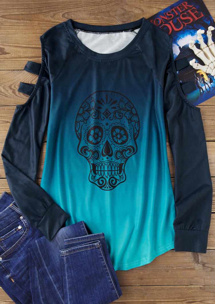 Halloween Gradient Skull Hollow Out Cold Shoulder Blouse