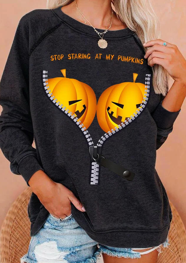 

Halloween Stop Staring At My Pumpkins Sweatshirt - Dark Grey, Gray, SCM019934
