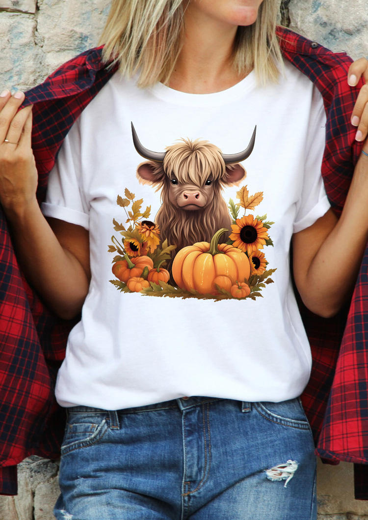 

Sunflower Pumpkin Face Cattle T-Shirt Tee - White, SCM020004