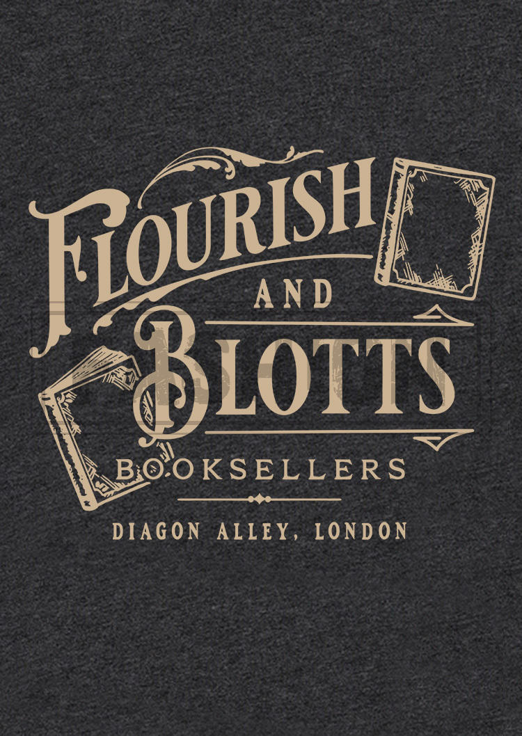 Halloween Flourish And Blotts Bookseller Diagon Alley London T-Shirt Tee - Dark Grey