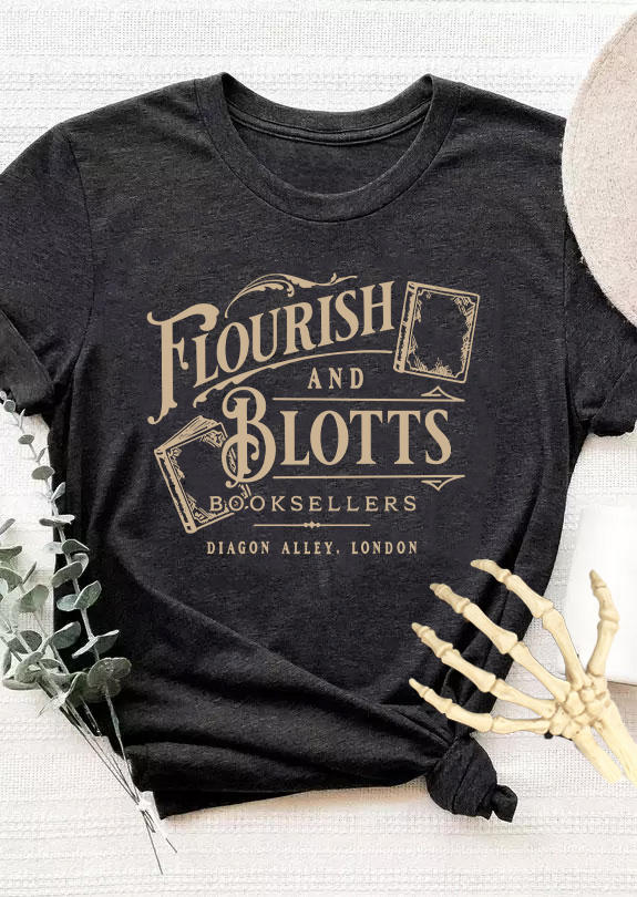 

Halloween Flourish And Blotts Bookseller Diagon Alley London T-Shirt Tee - Dark Grey, Gray, SCM020047