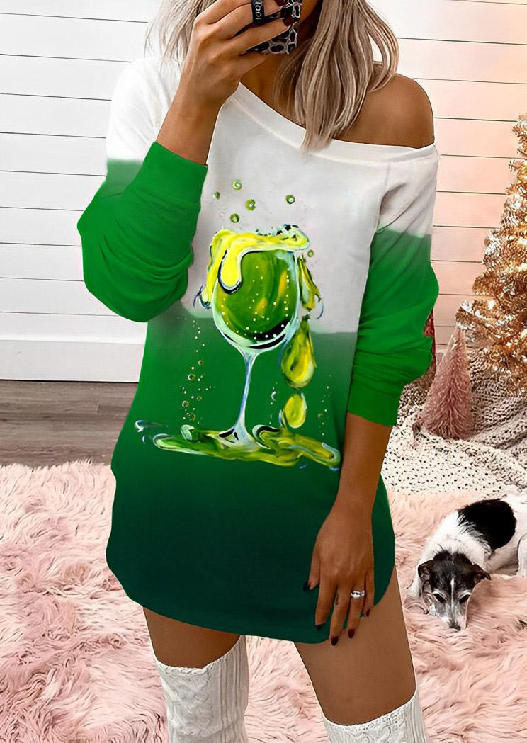

Halloween Happy Hour Wine Glass Gradient Mini Dress - Green, SCM020070